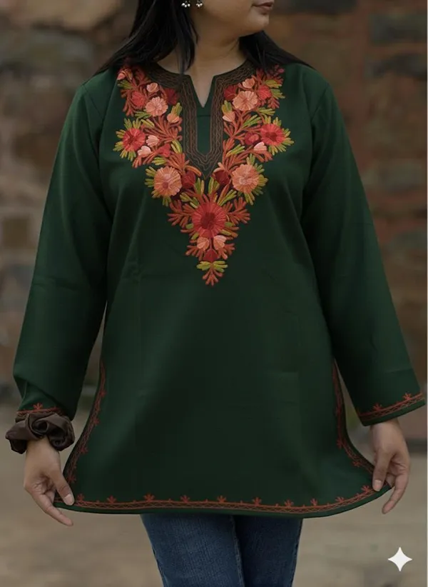 Deep_Green_Floral_Kashmiri_Embroidered_Kurti_Elegant_Everyday_Ethnic_Wear_For_Women