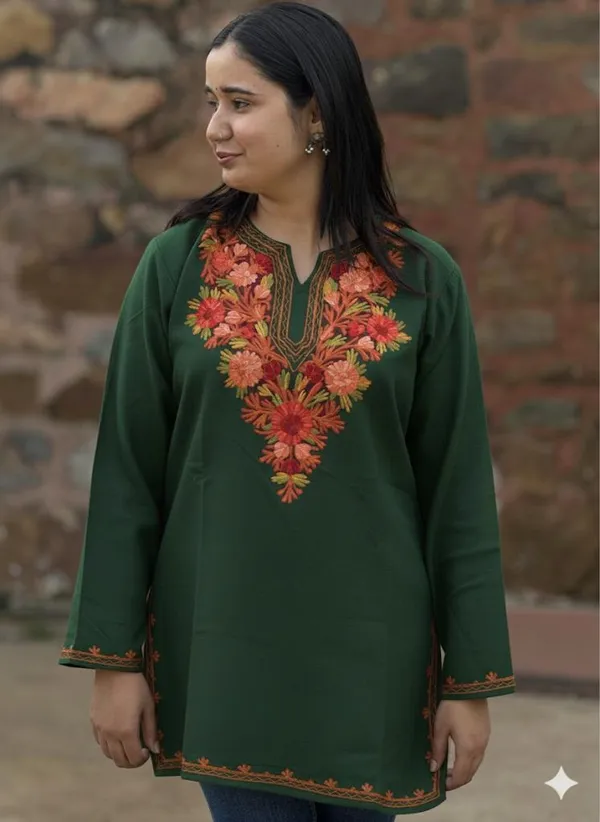 Deep_Green_Floral_Kashmiri_Embroidered_Kurti_Elegant_Everyday_Ethnic_Wear_For_Women