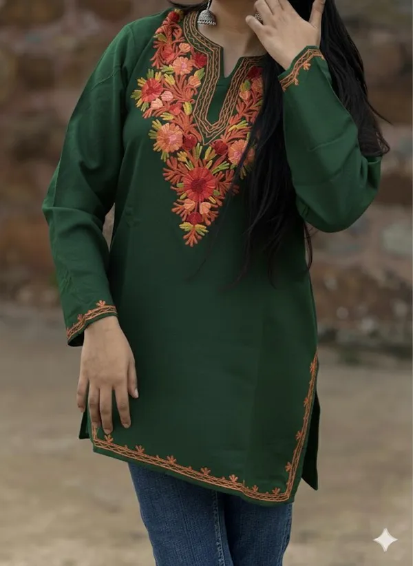 Deep_Green_Floral_Kashmiri_Embroidered_Kurti_Elegant_Everyday_Ethnic_Wear_For_Women