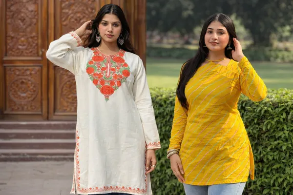Yellow_And_White_Cotton_Striped_Kurti_With_Shoulder_Cut_Design_For_Women_Pack_Of_2