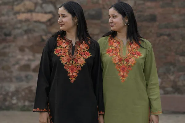 Light_Green_And_Black_Floral_Kashmiri_Embroidered_Kurti_Elegant_Ethnic_Wear_For_Women_Pack_Of_2