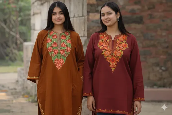 Bright_Maroon_And_Brown_Floral_Kashmiri_Embroidered_Kurti_Elegant_Everyday_Ethnic_Wear_For_Women_Pack_Of_2