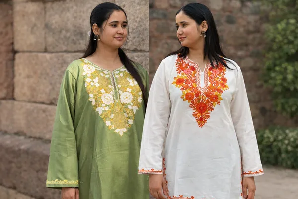White_And_Olive_Green_Floral_Kashmiri_Embroidered_Kurti_Elegant_Everyday_Ethnic_Wear_For_Women_Pack_Of_2
