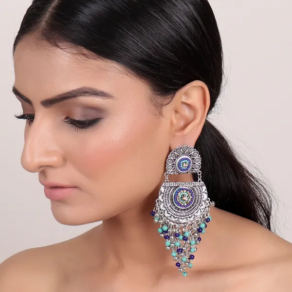 Multicolor_Metal_Flower_Earrings_With_Beaded_Dropdown_For_Women