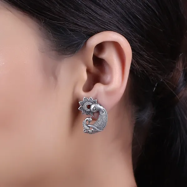 Multicolor_Brass_The_Happy_Peacock_Family_Silver_Look_Alike_Stud_For_Women