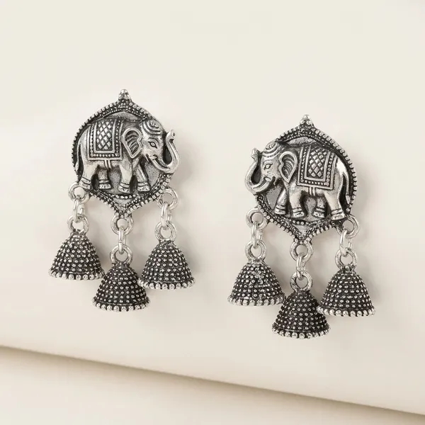 Silver_And_White_Metal_Silver_Peacock_Design_Jhumkis_For_Women