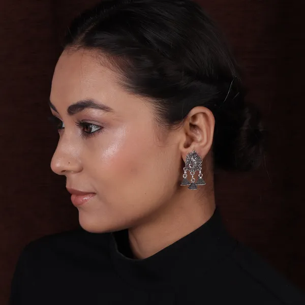 Silver_And_White_Metal_Silver_Peacock_Design_Jhumkis_For_Women