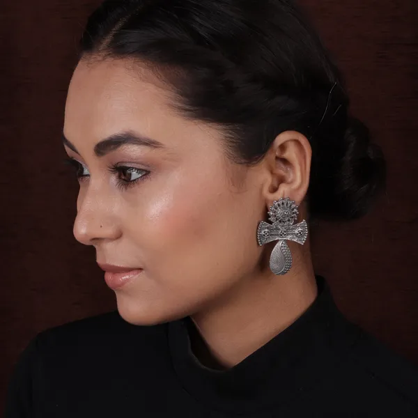 Multicolor_Metal_Antique_Silver_Finish_Religious_Designed_Earrings_For_Women