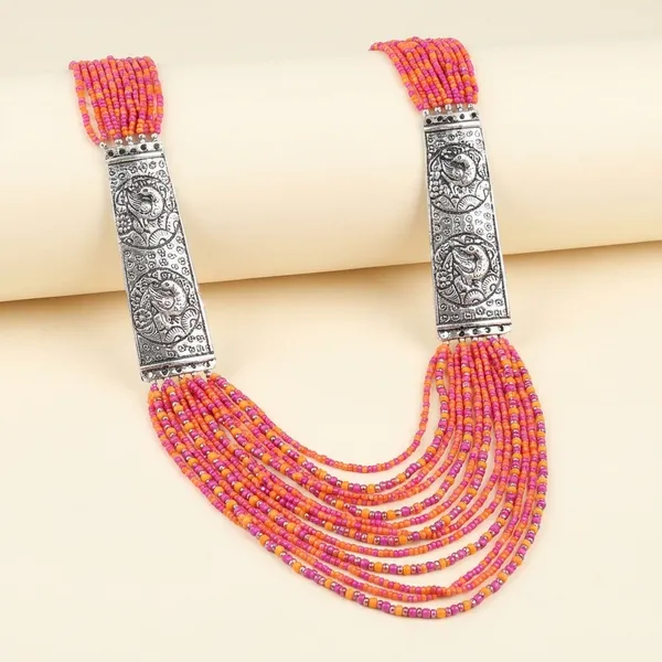 Multicolor_Metal_The_Beaded_Necklace_With_Silver_Plates_For_Women