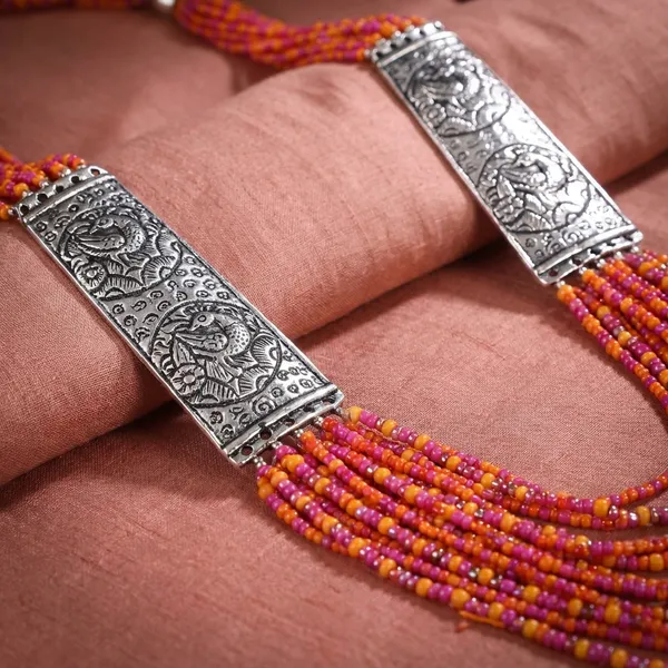 Multicolor_Metal_The_Beaded_Necklace_With_Silver_Plates_For_Women