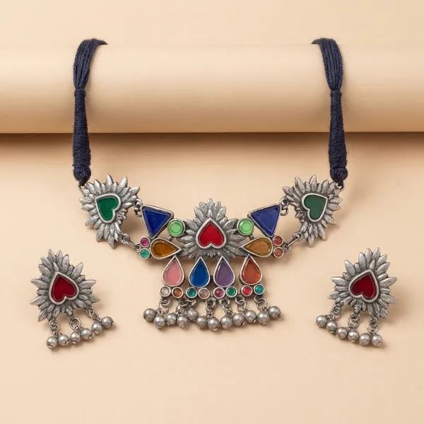 Multicolor_Metal_The_Tender_Heart_Choker_Set_For_Women