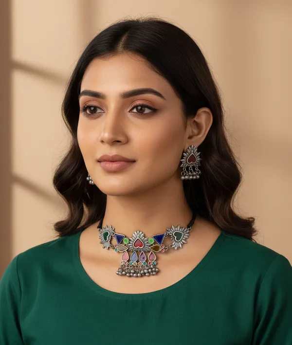 Multicolor_Metal_The_Tender_Heart_Choker_Set_For_Women