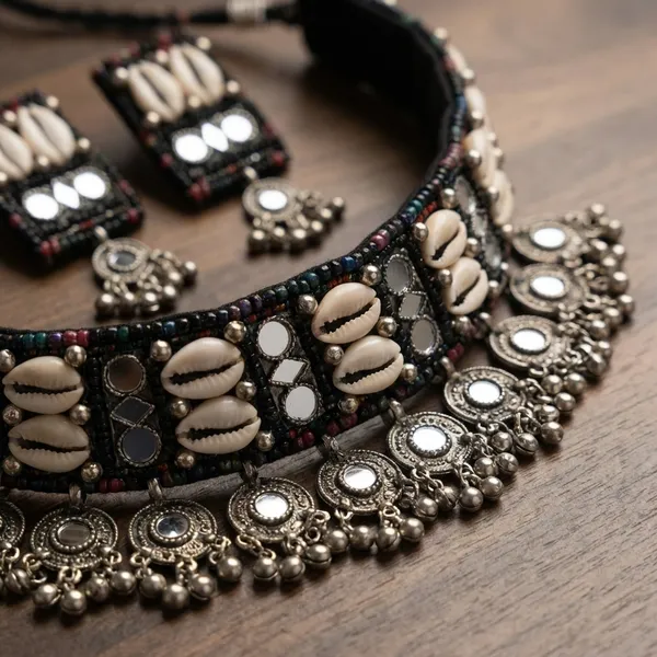 Multicolor_White_Metal_The_Knobby_Cowrie_Choker_Set_For_Women