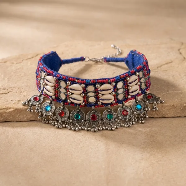 Multicolor_White_Metal_The_Knobby_Cowrie_Choker_Set_For_Women