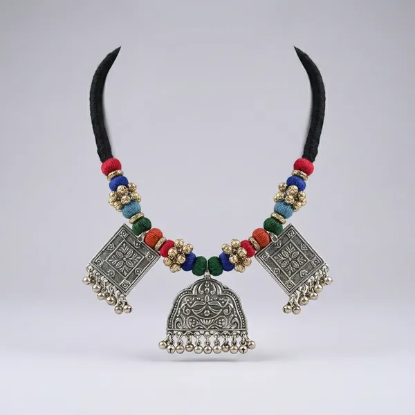 Multicolor_Metal_The_Cheerful_Necklace_Set_Thread_For_Women