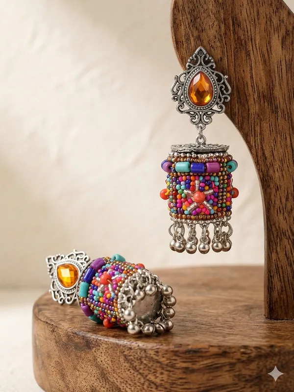 Multicolor_White_Metal_&_Beads_The_Dazzling_Stone_Beaded_Earring_For_Women