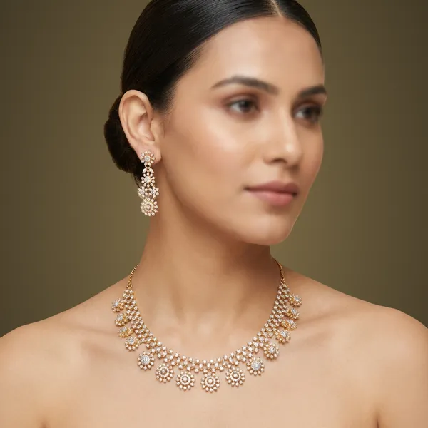 White_&_Gold_Cubic_Zirconia_Necklace_Set_For_Women