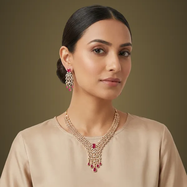 Gold_And_Clear_Cubic_Zirconia_Necklace_Set_For_Women