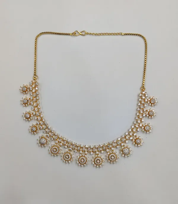 White_&_Gold_Cubic_Zirconia_Necklace_Set_For_Women