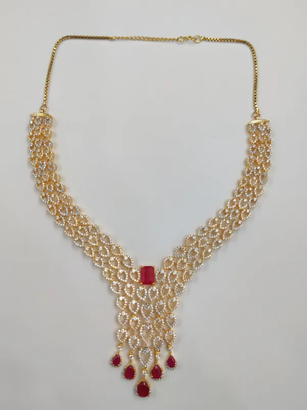 Gold_And_Clear_Cubic_Zirconia_Necklace_Set_For_Women