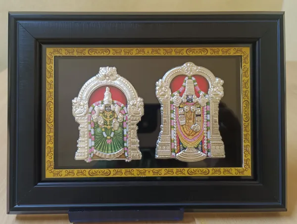 999_Pure_Silver_Lord_Balaji_Padmavathi_Framed_Religious_Wall_Art_Double_Print