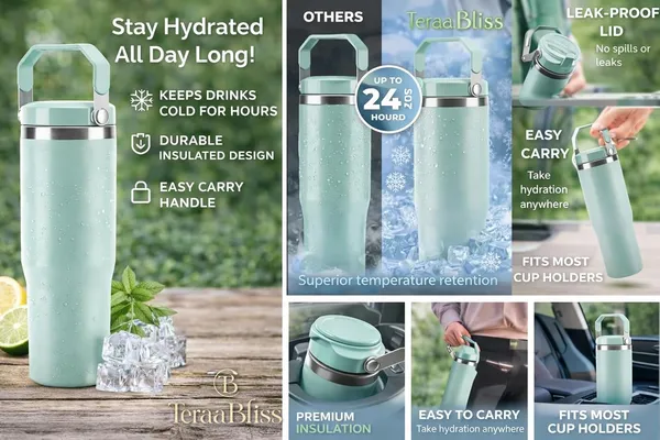Green_Insulated_Stainless_Steel_Travel_Tumbler_750Ml_Mint_Double_Wall_Vacuum_Water_Bottle_With_Flip_Top_Leak_Resistant_Lid_Carry_Handle_For_Hot_Cold_Drinks