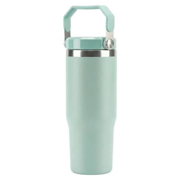 Green_Insulated_Stainless_Steel_Travel_Tumbler_750Ml_Mint_Double_Wall_Vacuum_Water_Bottle_With_Flip_Top_Leak_Resistant_Lid_Carry_Handle_For_Hot_Cold_Drinks