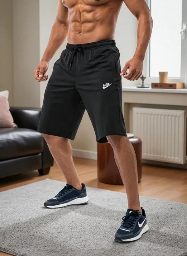 Black_Regular_Fit_Sports_Shorts_For_Running_Gym_Training_Lightweight_Quick_Dry_Fabric_With_Side_Pockets