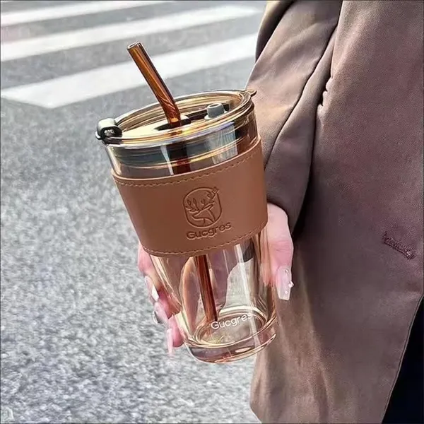 Leather_Wrapped_Glass_Coffee_Tumbler_With_Lid_And_Straw