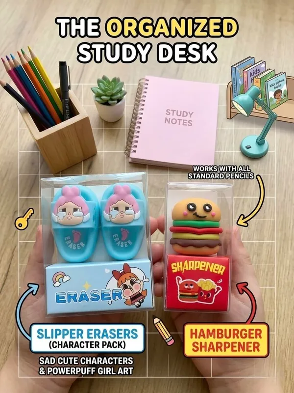 Cartoon_Eraser_And_Hamburger_Pencil_Sharpener_Set