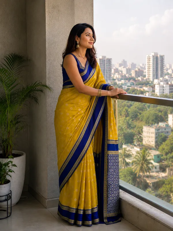 Mustard_yellow_Lichi_Silk_Saree_For_Women