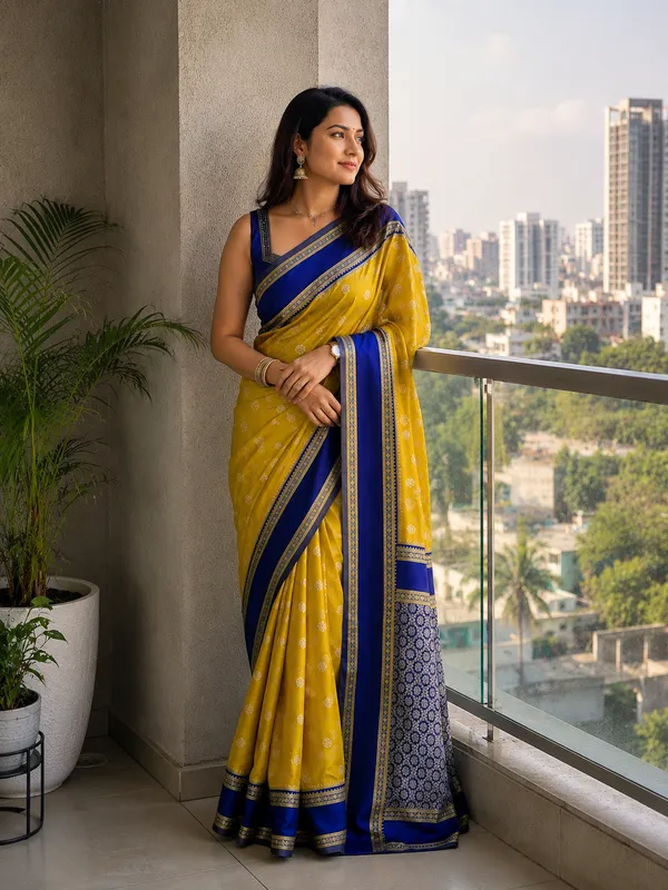 Mustard_yellow_Lichi_Silk_Saree_For_Women