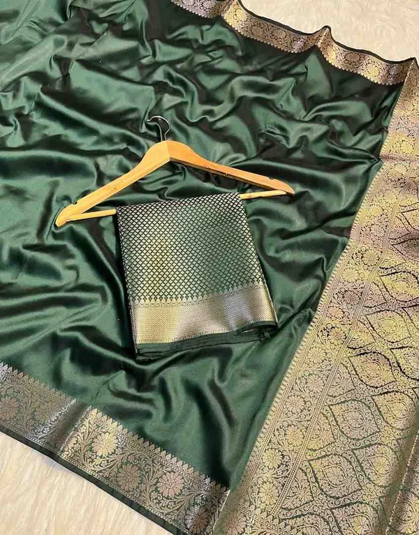 Dark_Green_Premium_Quality_Semi_Silk_Saree_with_Blouse_Piece