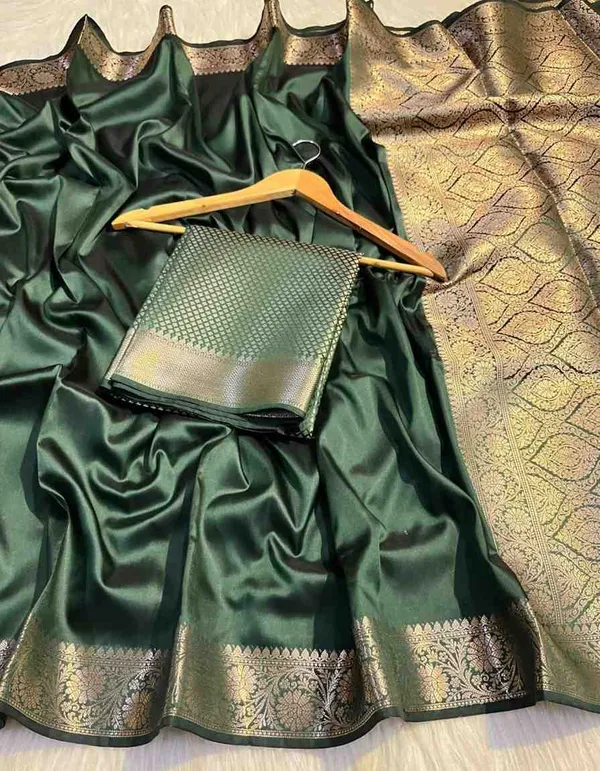 Dark_Green_Premium_Quality_Semi_Silk_Saree_with_Blouse_Piece