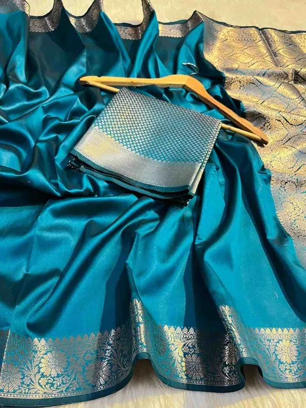 Peacock_Blue_Premium_Quality_Semi_Silk_Saree_with_Blouse_Piece