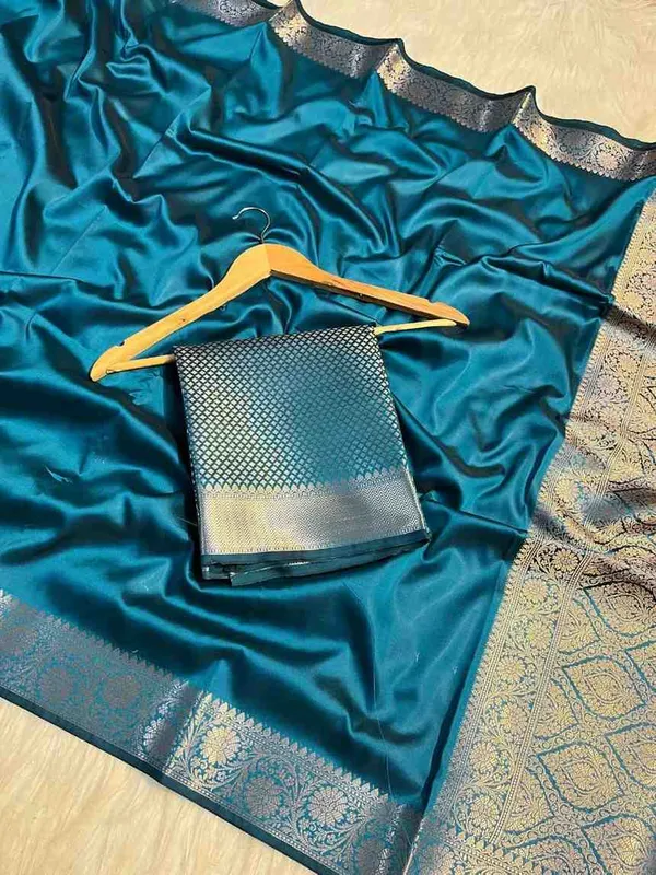 Peacock_Blue_Premium_Quality_Semi_Silk_Saree_with_Blouse_Piece
