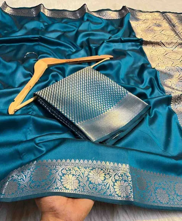 Peacock_Blue_Premium_Quality_Semi_Silk_Saree_with_Blouse_Piece