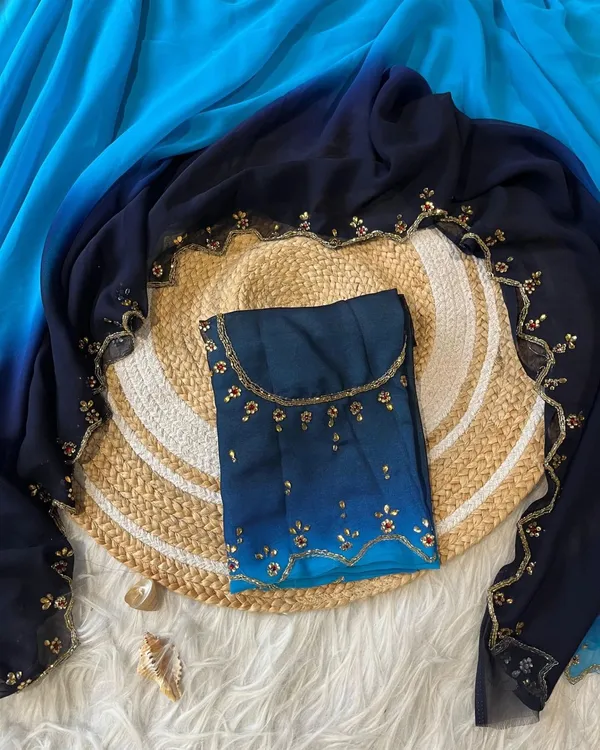 Aqua_Blue_Georgette_handwork_Saree_For_Women