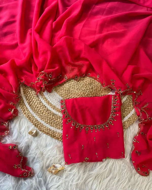 Crimson_Red_Georgette_handwork_Saree_For_Women