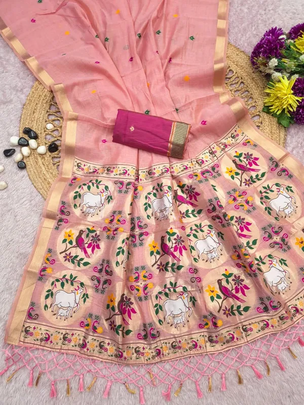 Elegant_Peach_Pink_Muga_Cotton_Saree