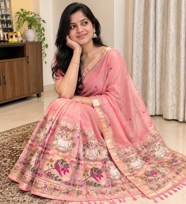 Elegant_Peach_Pink_Muga_Cotton_Saree