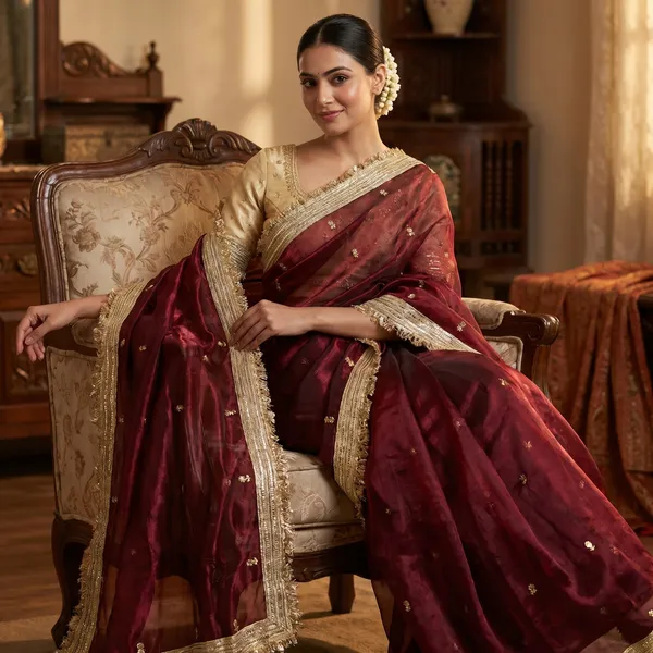 Maroon_Elegant_space_satin_saree_with_full_sequence_work_and_contrast_blouse.