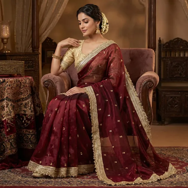 Maroon_Elegant_space_satin_saree_with_full_sequence_work_and_contrast_blouse.