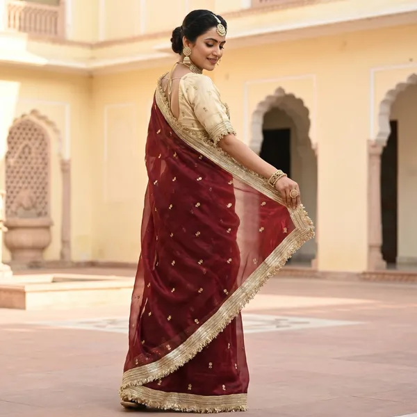 Maroon_Elegant_space_satin_saree_with_full_sequence_work_and_contrast_blouse.