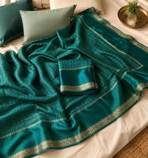 Dark_Green_Viscose_Georgette_Saree_For_Women