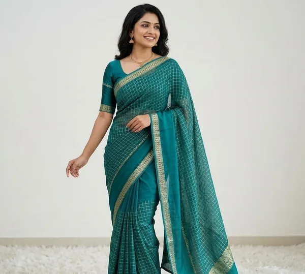 Dark_Green_Viscose_Georgette_Saree_For_Women