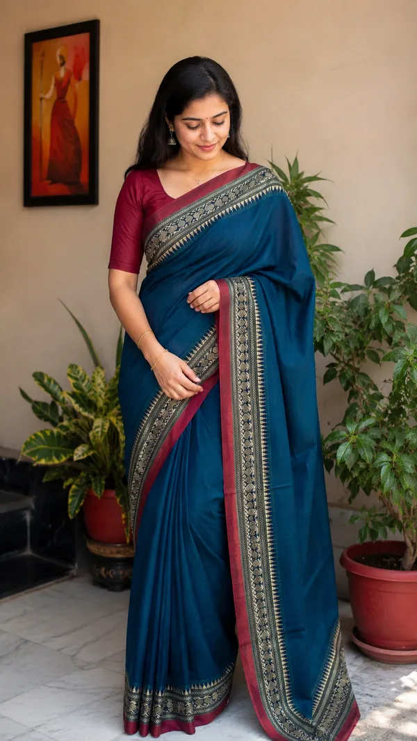 Light_Blue_Narayanpet_Cotton_Saree_With_Unstitched_Blouse