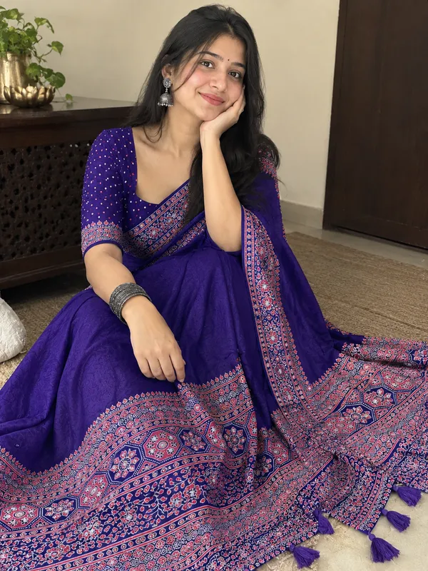 Lavender_Purple_Ajrakh_Print_Saree_with_Designer_Border