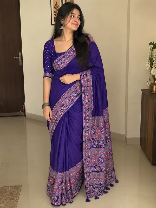 Lavender_Purple_Ajrakh_Print_Saree_with_Designer_Border