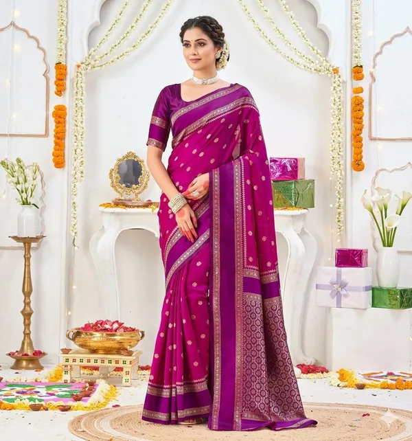 Magenta_Lichi_Silk_Saree_For_Women